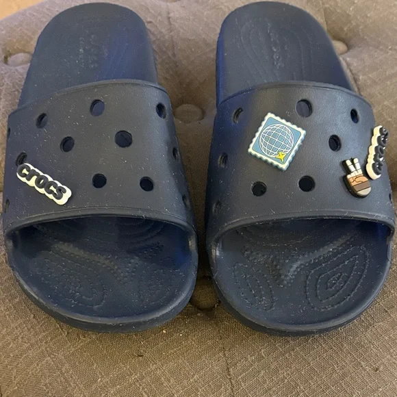 CROCS Navy Slide Sandals with Fun Charms - Picture 4 of 4